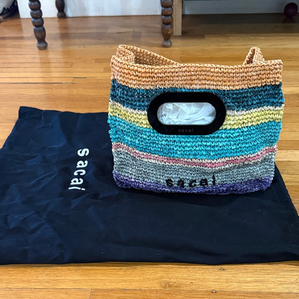 Multicolor Sacai Raffia New Shopper Small